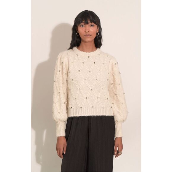 Eleven Six Women's Ivory Zaria Embellished Alpaca Sweater Size XL/XXL NWOT - Picture 1 of 9